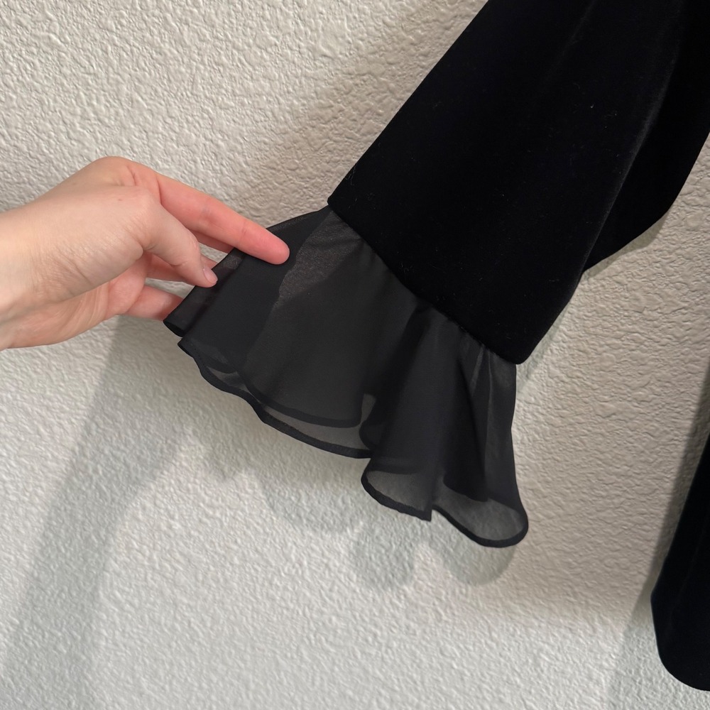 Y2K Xscape by Joanna Chen Black Velvet‎ Ruffle Chiffon Whimisgoth Cardigan L - Picture 10 of 11